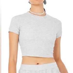 Alo Yoga Micro Waffle Sierra Short Sleeve Top Athletic Heather Grey Size Small